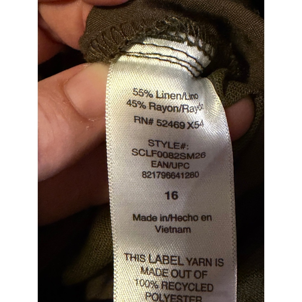 Olive Green Linen Blend Pleated High Rise Shorts Size 16 Elevated Staple - Picture 7 of 8